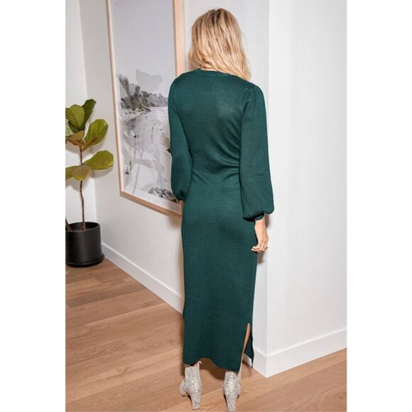 Lulus Rhapsodize Emerald Green Balloon-Sleeve Midi Sweater Dress XS Holiday Fall - Picture 2 of 7